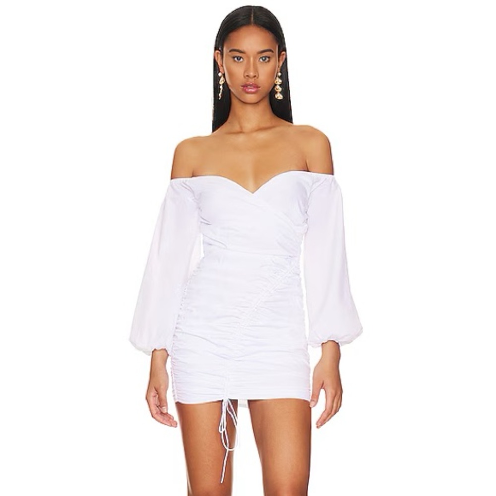 More to Come Abril Off Shoulder Dress White cinched bridal shower bachelorette‎